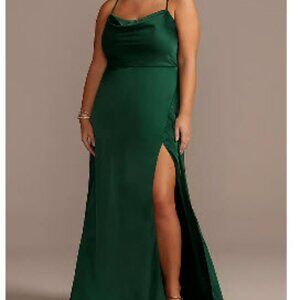 Shiny Green Slip Dress with Slit